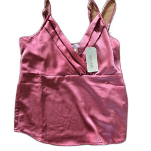 Monteau Los Angeles Satin Camisole Top Pink Size Small NWT Adjustable Straps